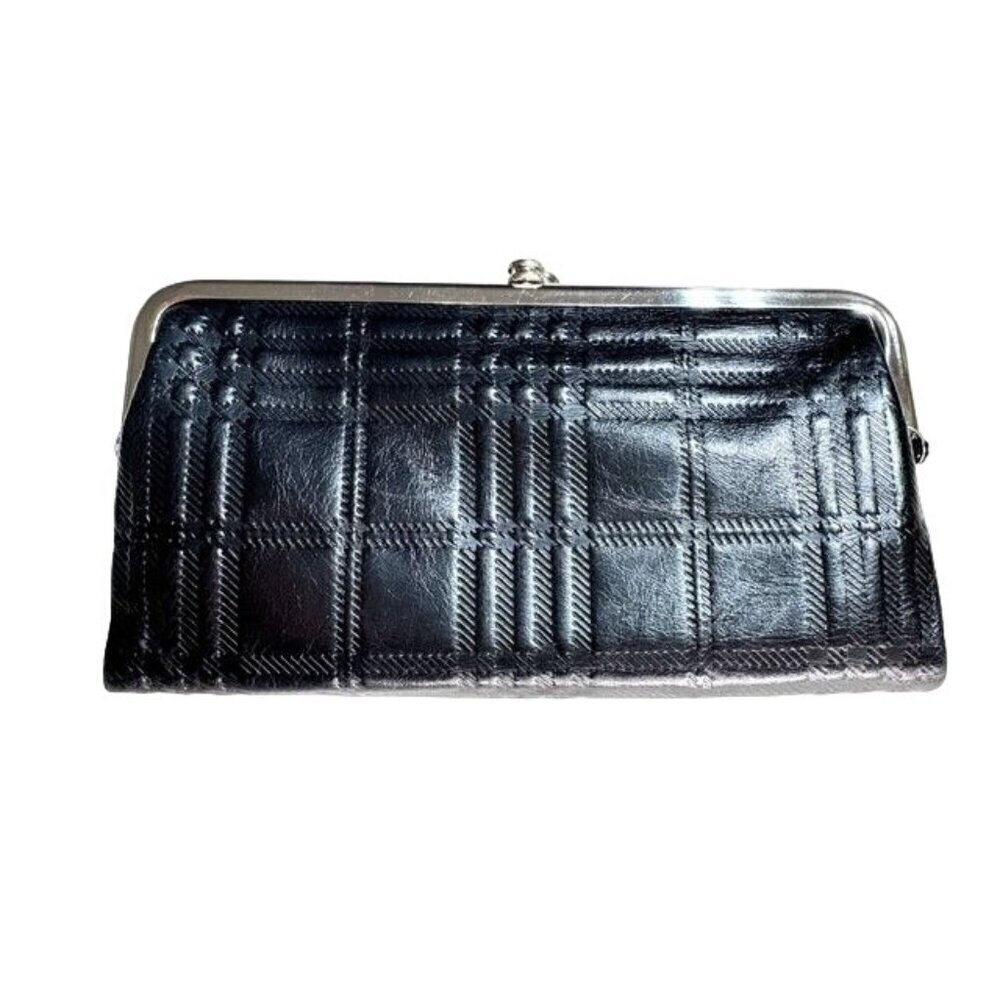 Vintage Hobo Leather Clutch Wallet With Plaid Design & Floral Lining- LT3230 - Picture 1 of 9